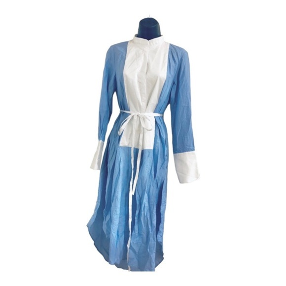 Zara oxford blue bib front split side‎ cotton buttoned down dress size small - Picture 1 of 16